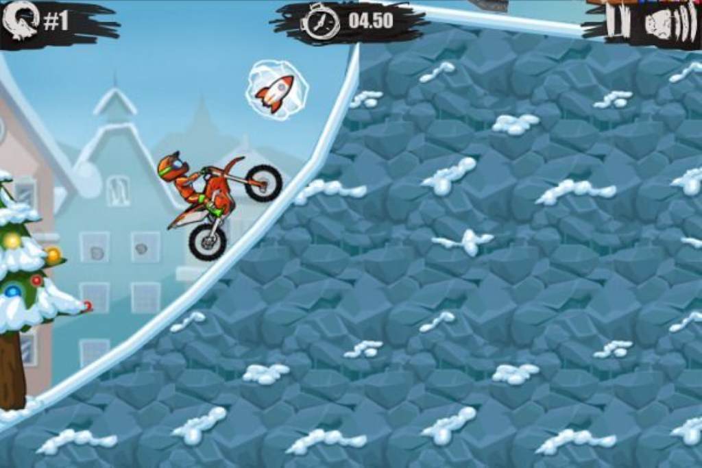 Rider performing backflip over icy ramp in Moto X3M Winter Unblocked 66 gameplay.